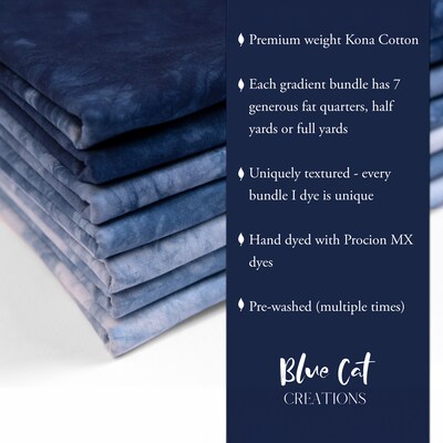Hand dyed Fabric Gradient Bundle,  Indigo Blue Gradient - image2